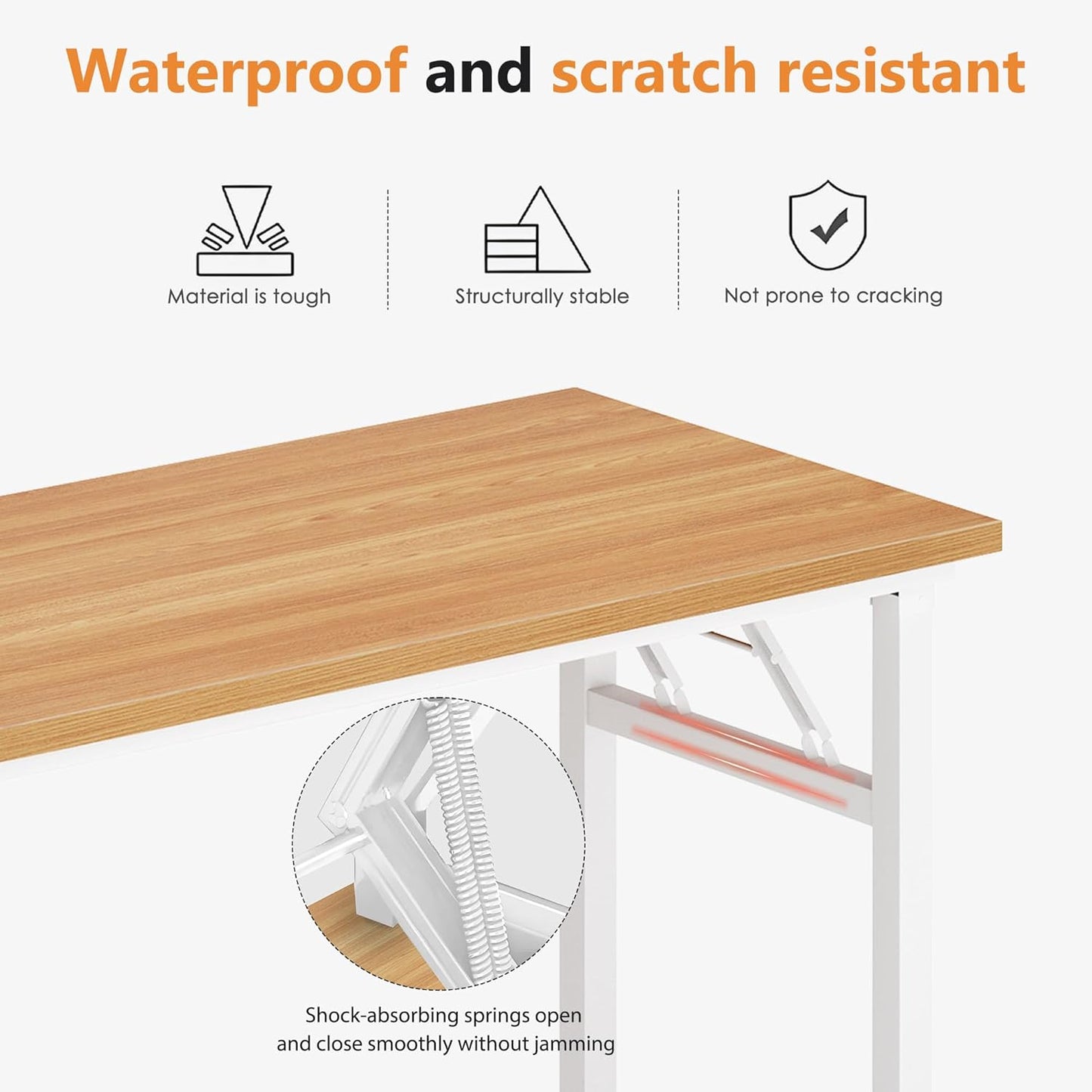 Computer Desk 62 Inches Office Desk Computer Table Study Writing Desk Workstation for Home Office Metal Frame Teak and White