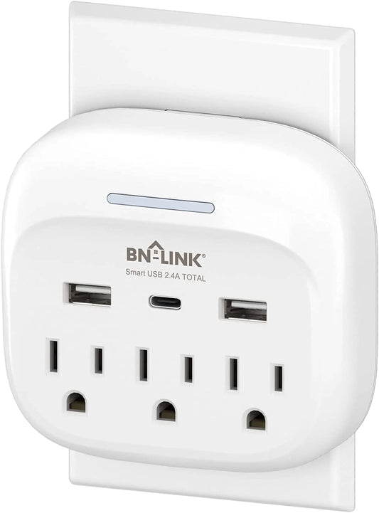 Multi Plug Outlet Extender with 3 Outlets and 3 USB Ports, 3 AC Outlet Splitter with 3 USB Ports (1 USB C), Wall Charger Adapter for Dorm, School, Travel, Office, Home, Travel, 1 Pack