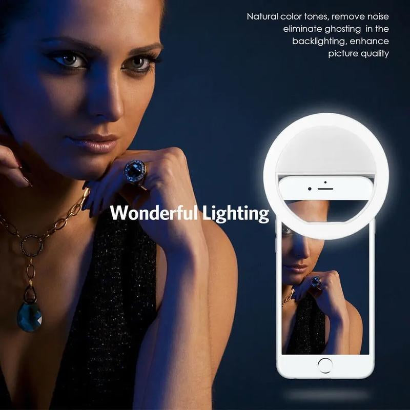 USB Charge Led Selfie Ring Light Mobile Phone Lens LED Selfie Lamp Ring for Iphone for Samsung Xiaomi Phone Selfie Light Accessories Compact Clip Tablet Cellphone Smartphone