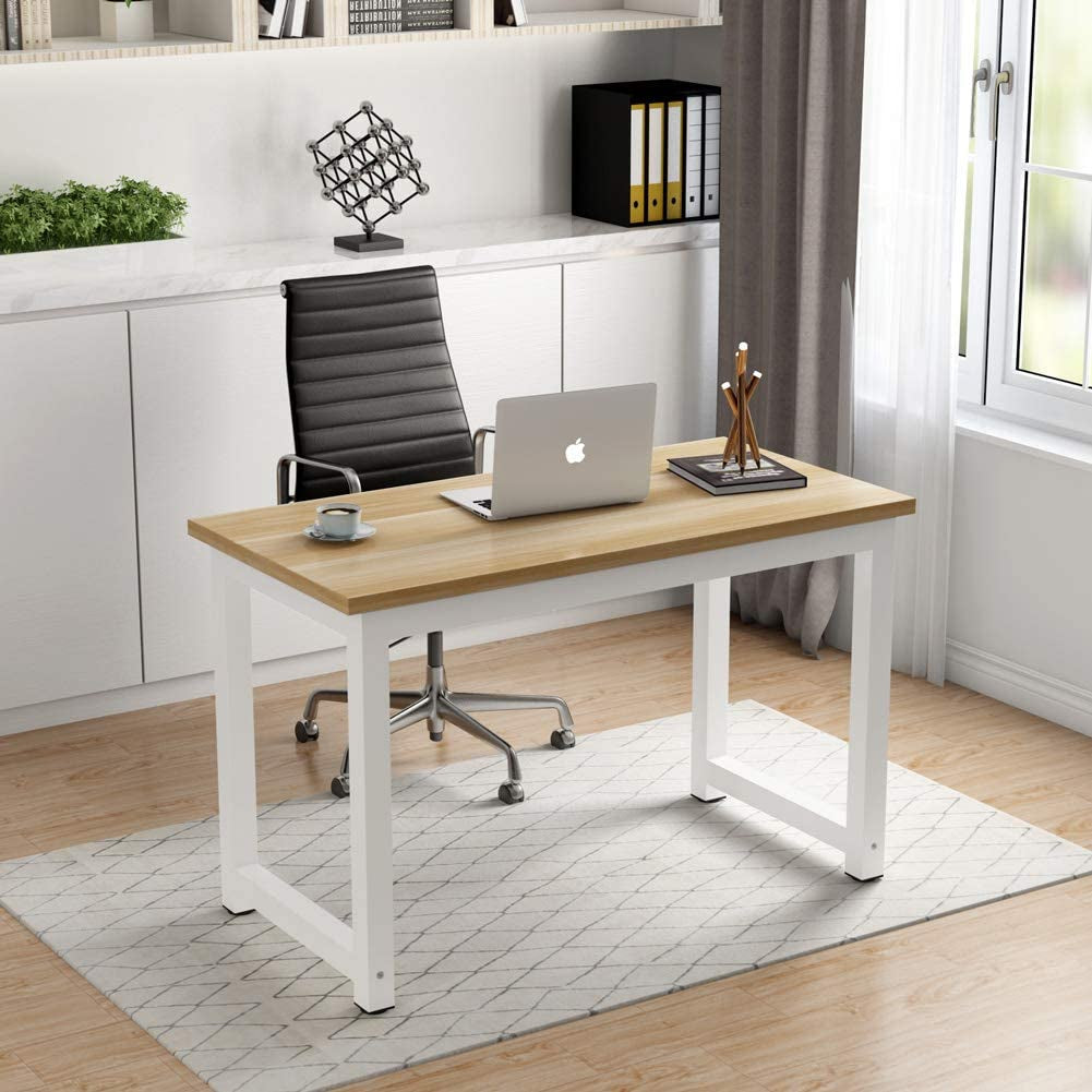 Computer Desk, 47 Inch Modern Simple Office Desk Computer Table Study Writing Desk for Home Office, Light Walnut