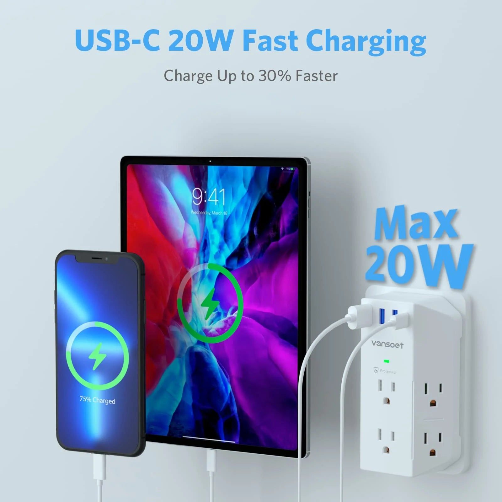 Surge Protector, Outlet Extender with 6 Outlets and 4 USB Ports (1 USB C), 2100 Joules Power Strip, 3 Sided Multi Plug Outlet