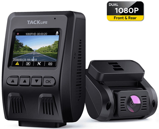 Tacklife Dash Cam Front and Rear, 1080P Full HD Dash Camera with Night Vision, GPS, Emergency Recording, 24H Parking Monitor, 1.5" Mini LCD Screen, 170° Wide Angle, WDR, G-Sensor