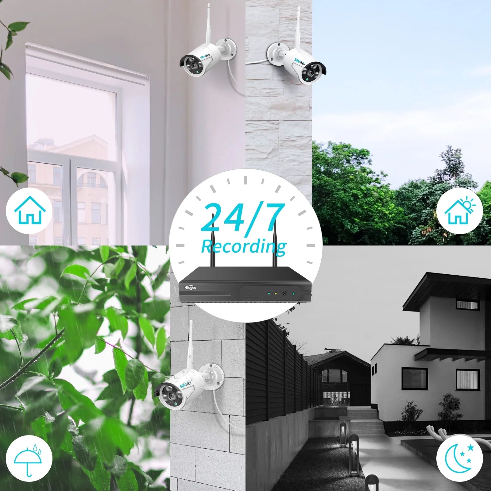 4Pcs 3MP Wireless Wi-Fi Security Camera System,1Tb Hard Drive, Color Night Vision , IP66 Waterproof, Motion Alert