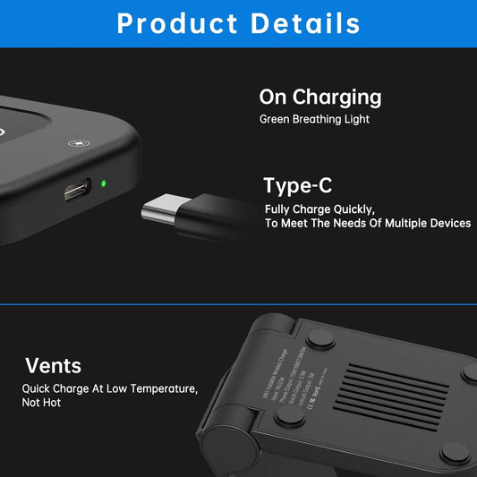 Wireless Charger, 23W 3 in 1 Fast Charging Dock,Charging Station for Iphone 16/15/14/13/12/11 Pro Max, Airpods 4/3/2/Pro, Iwatch Series 10/9/8/7/6/5/SE/4/3/2, Samsung Charger Stand (Black)