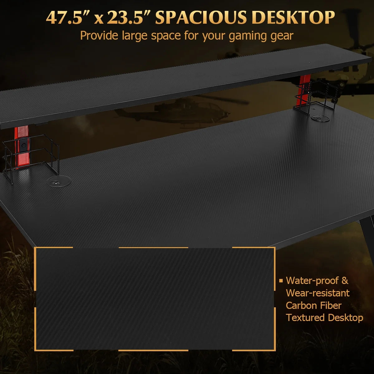 Gaming Computer Desk W/ Monitor Shelf & Storage for Controller Headphone Speaker