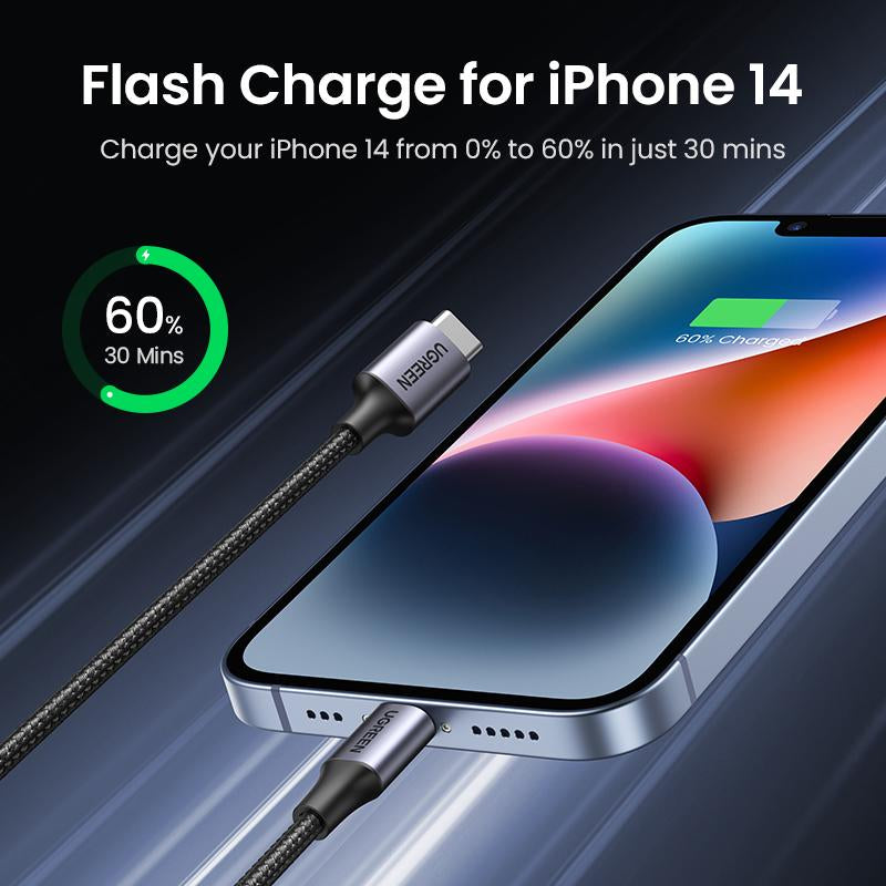 UGREEN USB C to Lightning Cable. Mfi Certified. Charging & Data Cable. Compatible with Iphone 14/14 Pro/14 Pro Max, 13/12/11/X/XR/XS/8 Series, Ipad 9, Airpods Pro & More