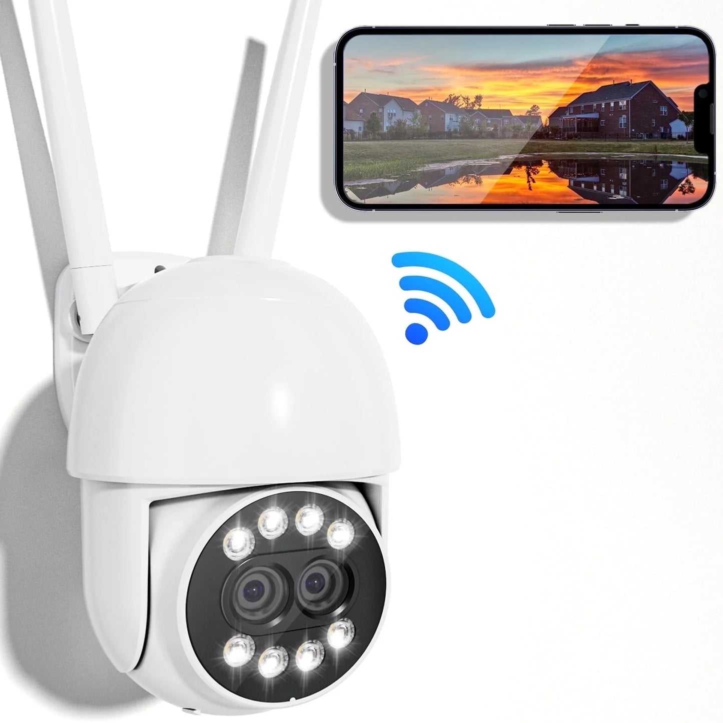 (2 Pack)  4MP Outdoor Security Cameras with Dual Lens, Full Color Night Vision, IP66 Waterproof, 1