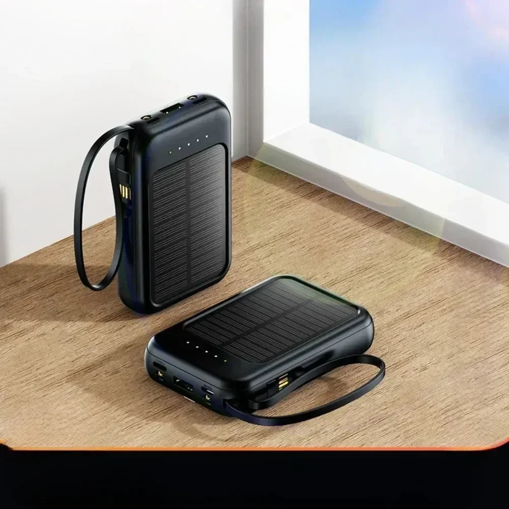 Outdoor Camping Power Mobile Power Bank Solar Power Bank 20000 MA Mini Portable Bank Built-In Cord