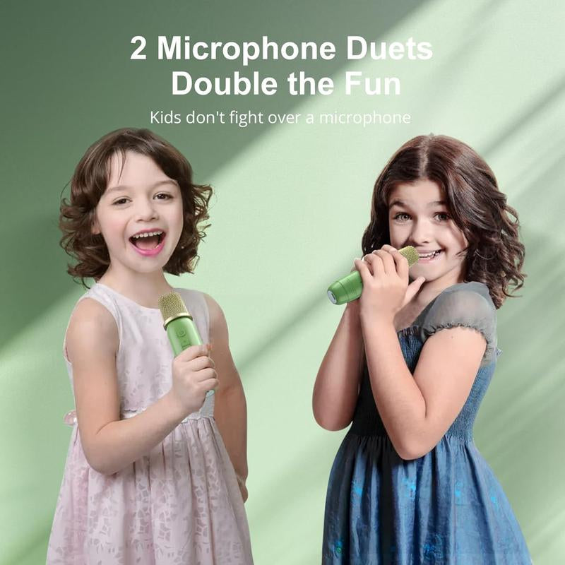 ICARER FAMILY Karaoke Machine for Kids and Adults, Mini Portable Blue-Tooth Karaoke Speaker with 2 Wireless Microphones, Birthday Gifts for Girls Boys Outdoor Travel Home Party Audio Bluetooth Stereo Usb Smartphone Connection Digital Handle Male Noise