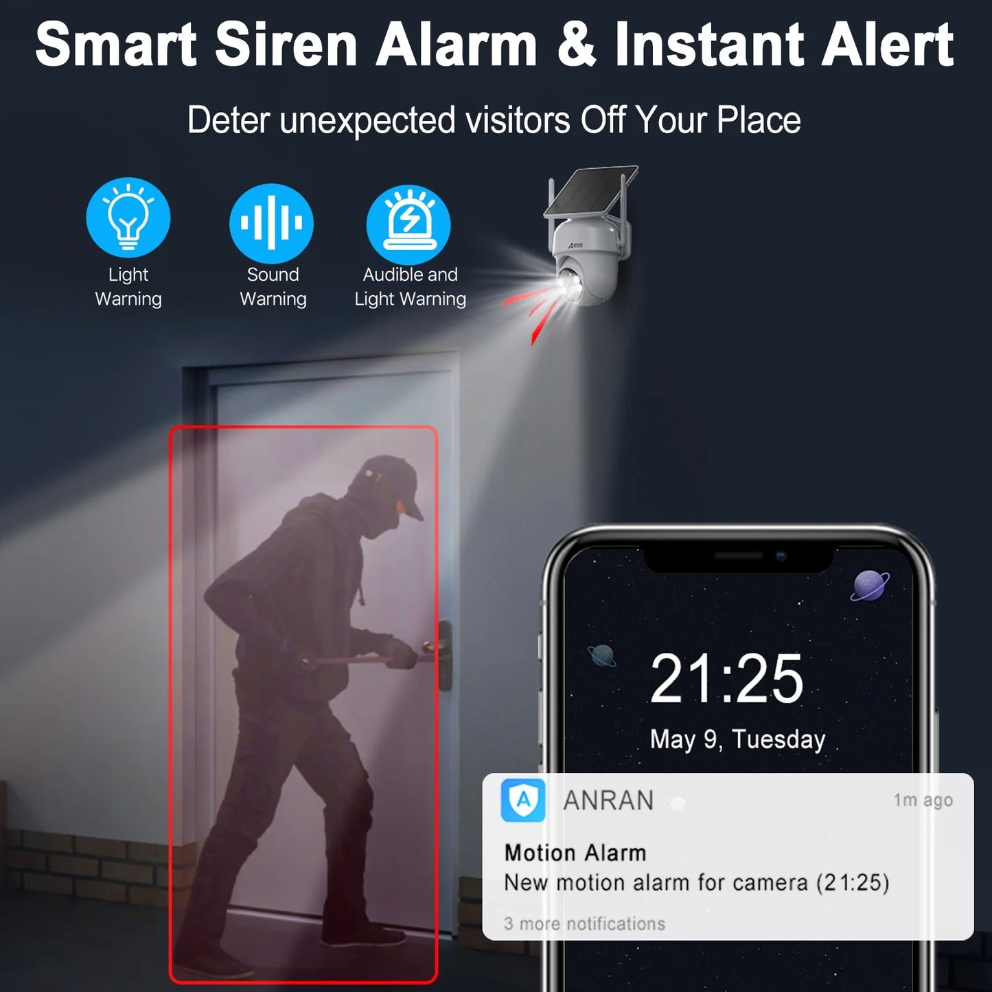 2K Solar Security Camera with Spotlight,  Wireless Outdoor Camera with Smart Siren, Built-In Solar Panel, Two Way Talk, PIR Human Detection, 360° Pan Tilt Control Home Surveillance Camera