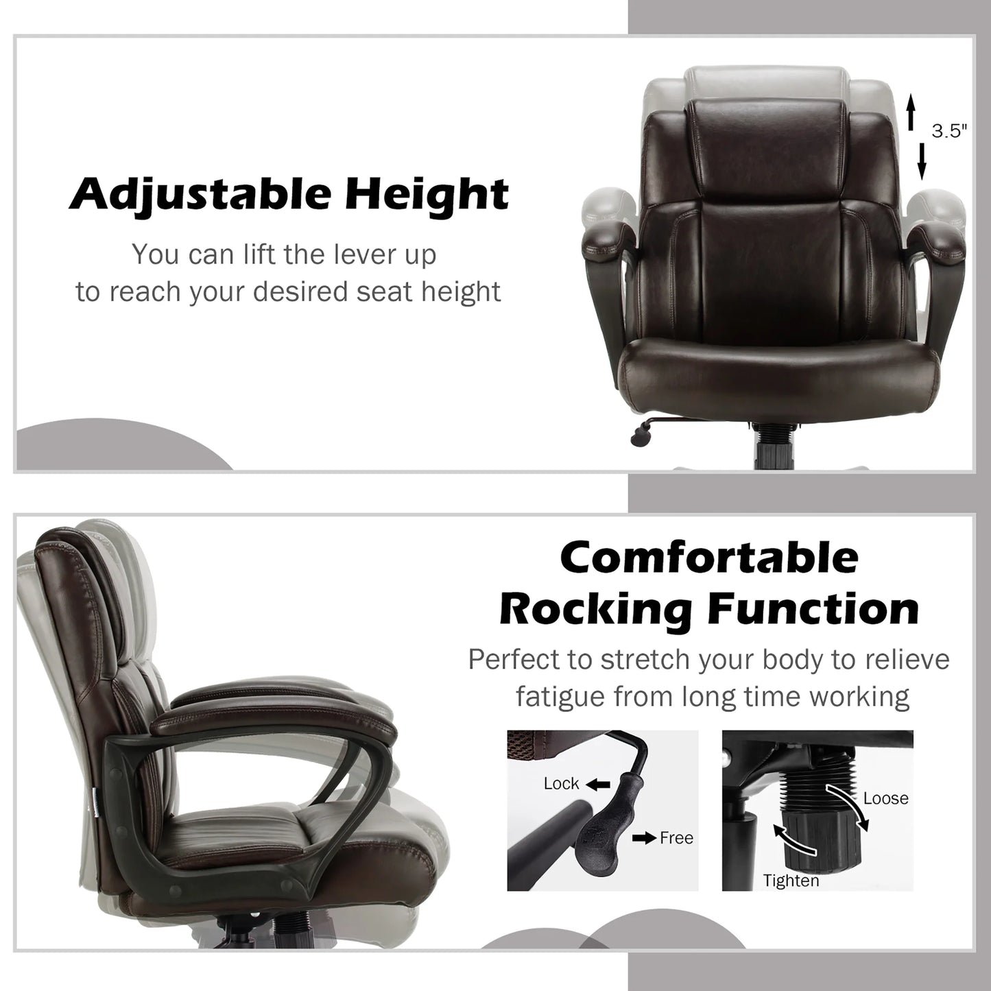 Executive Leather Office Chair Adjustable Computer Desk Chair W/ Armrest