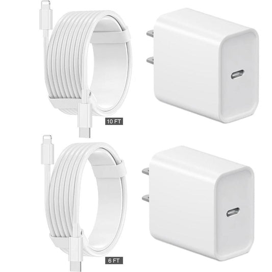 Fast Charging 2 Pack [6FT/10FT] Type C Wall Charger Block with 2 Pack Long USB C to Lightning Cable for Iphone 14/13/12/11/X... Mobile Cord Port
