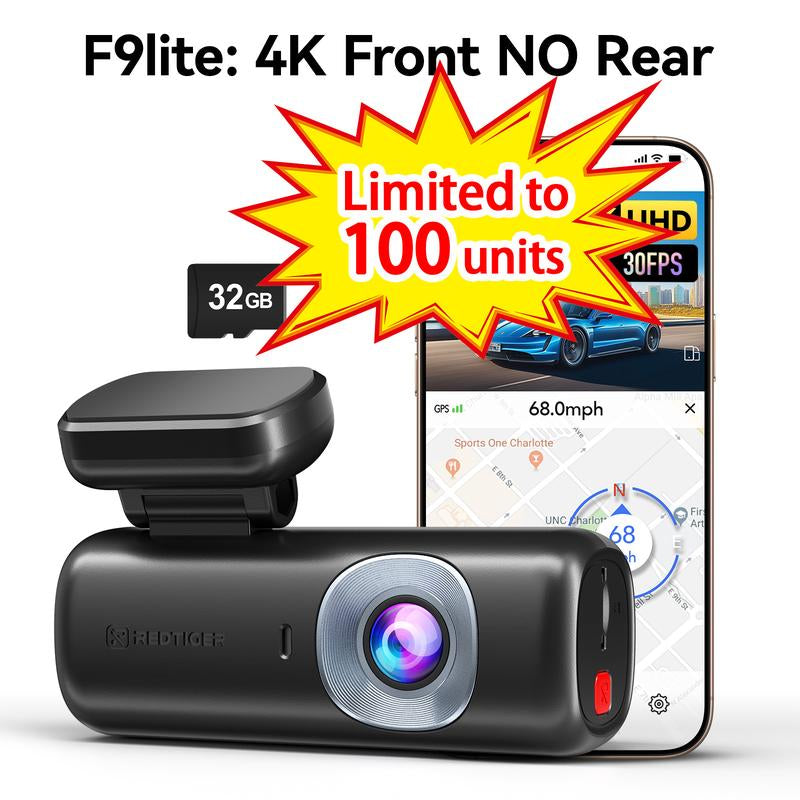 Redtiger F17 4K 3-Channel Dashcam + Hardwire Kit Double-4 Fuses with IR Night Vision & G-Sensor Emergency Recording Springtok