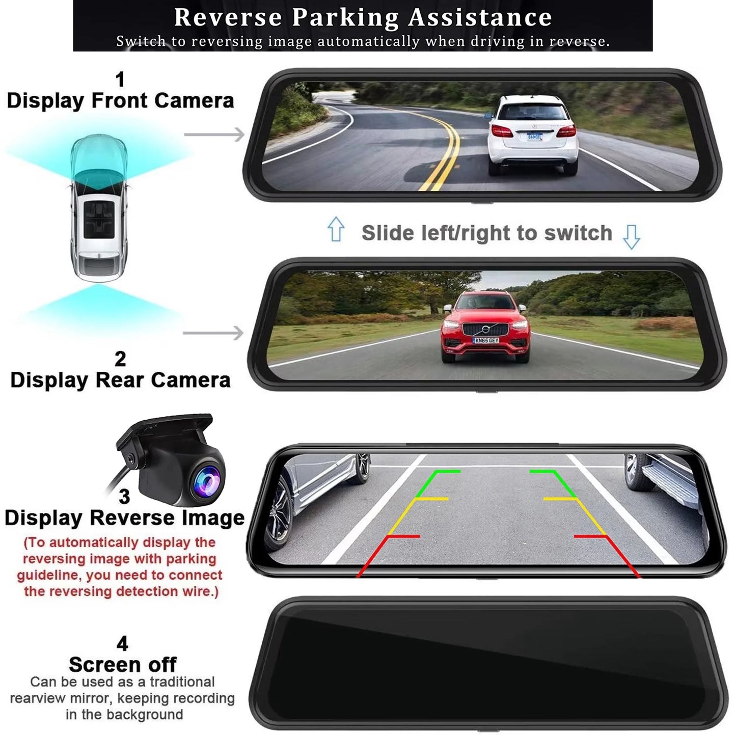 Rear View Mirror Camera, Dash Cam Front and Rear Full Touch Screen FHD 1080P for Car , Waterproof Backup WDR Camera, Night Vision, G-Sensor, Parking Moniter
