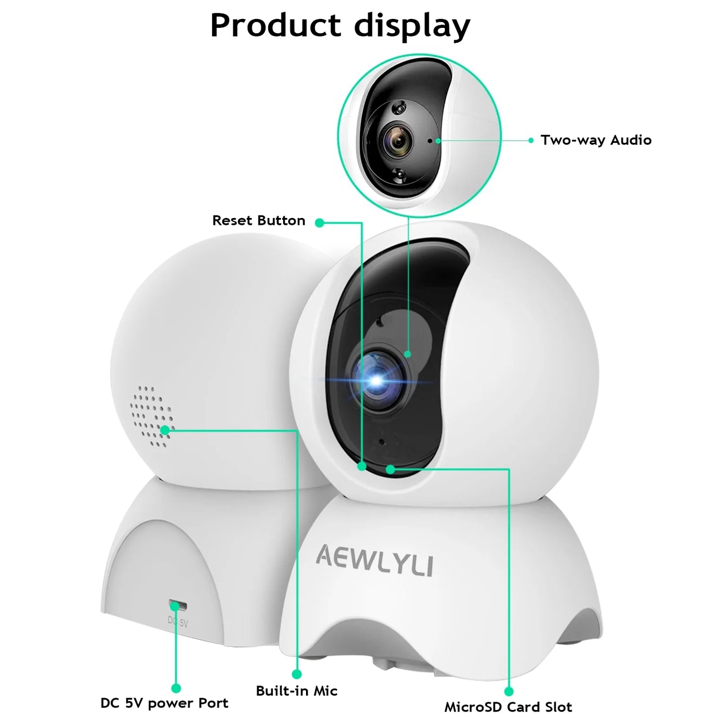 Baby Monitor Security Camera, 360° 1080P HD Wifi Camera, Night Vision for Baby, Pet Dog and Elderly