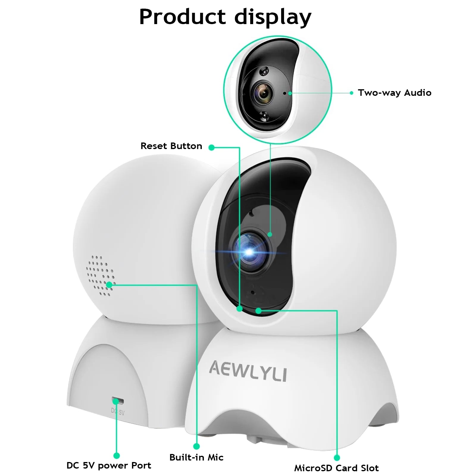 Baby Monitor Security Camera, 360° 1080P HD Wifi Camera, Night Vision for Baby, Pet Dog and Elderly