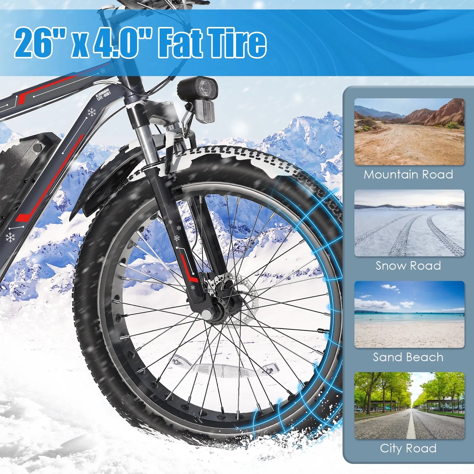 26"X4.0 Fat Tire Electric Bike, 624Wh Battery, 48V 500W Ebike Electric Mountain Bike, Cruise Control Mode, Adult E Bikes for Men, LCD Meter, 7-Speed Snow Bike Beach E-Bike for Adults UL2849