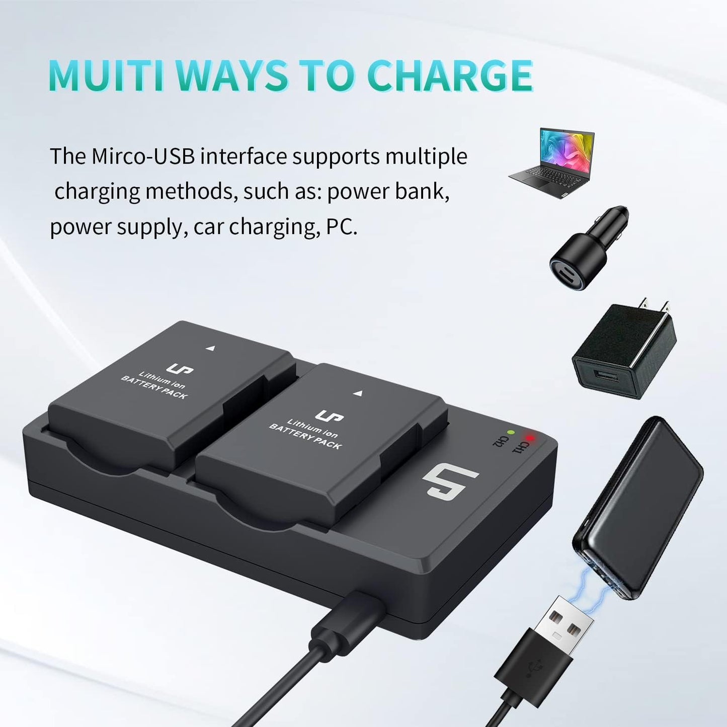 EN-EL14 EN El14A Battery Charger Pack, 2-Pack 1200Mah Battery & Dual Slot Charger, Compatible with Nikon D3100 D3200 D3300 D3400 D3500 D5100 D5200 D5300 D5500 D5600 DF P7000 P7100 P7700 P7800