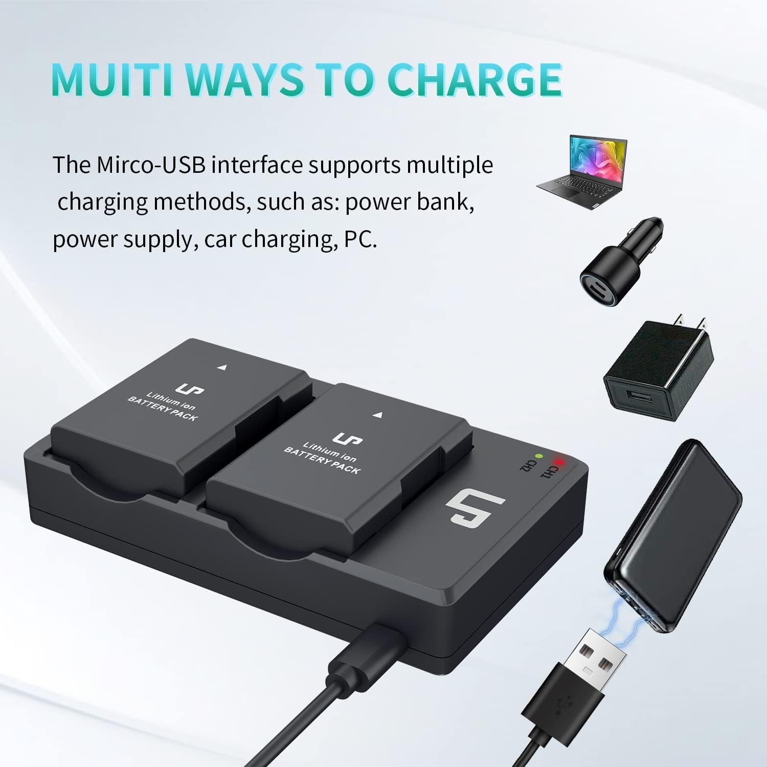 EN-EL14 EN El14A Battery Charger Pack, 2-Pack 1200Mah Battery & Dual Slot Charger, Compatible with Nikon D3100 D3200 D3300 D3400 D3500 D5100 D5200 D5300 D5500 D5600 DF P7000 P7100 P7700 P7800