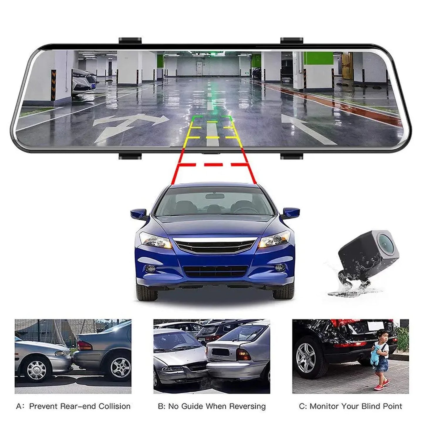 10" 1080P Mirror Dash Cam, Full Touch Screen Backup Camera Front and Rear View Parking Monitor with Super Night Vision, Motion Detection, G-Sensor