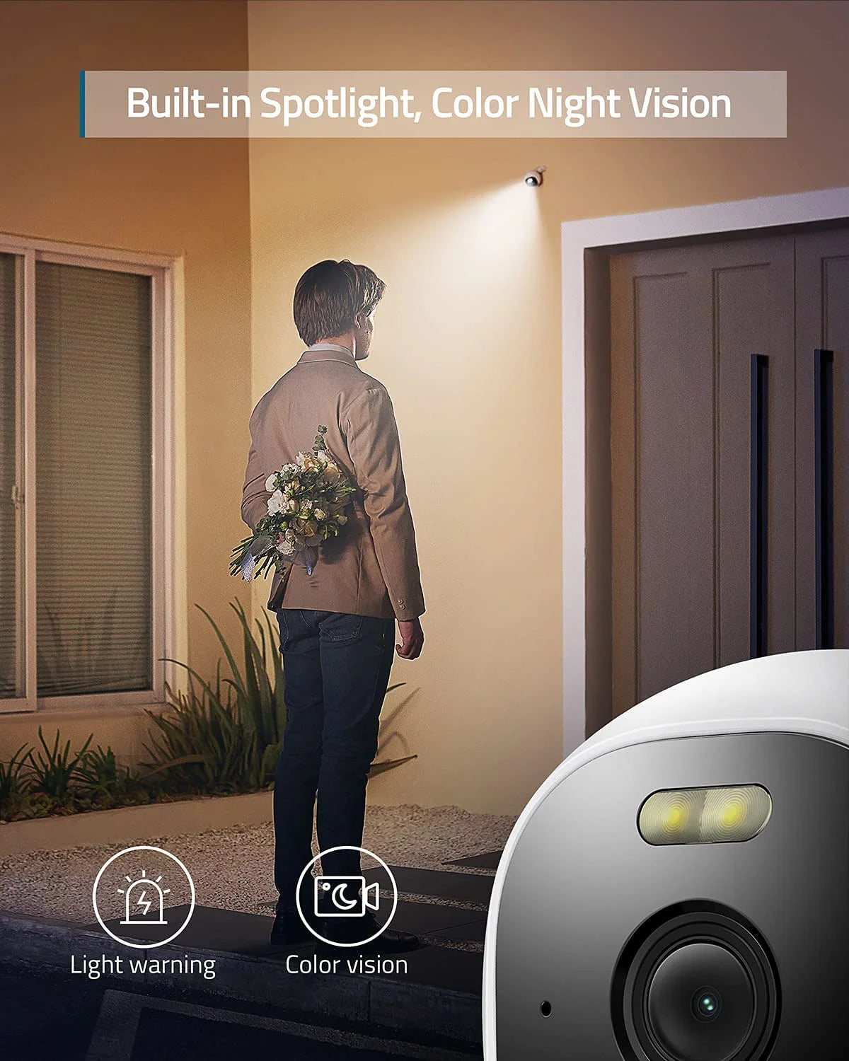 Wired Outdoor 2K Surveillance Camera with Spotlight, No Subscriptions, 2.4 Ghz Wi-Fi