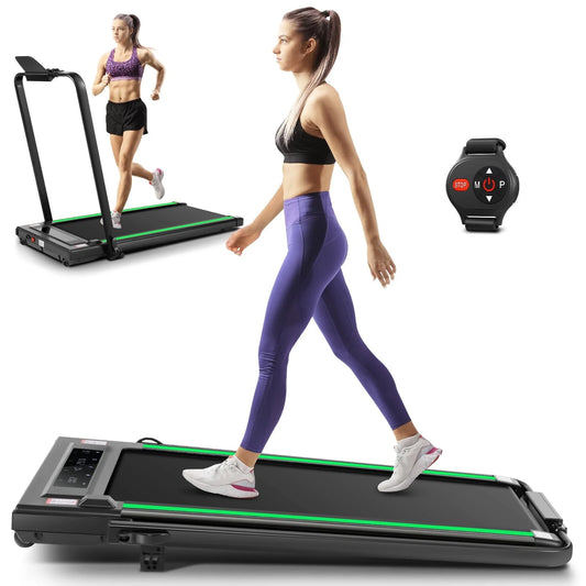 2 in 1 under Desk Folding Treadmill with 250 Lb Capacity, Walking Pad/Compact Electric Treadmill for Home/Gym/Office with LED Touch Screen, Remote Watch, Speed Range 0.6-7.5 Mph