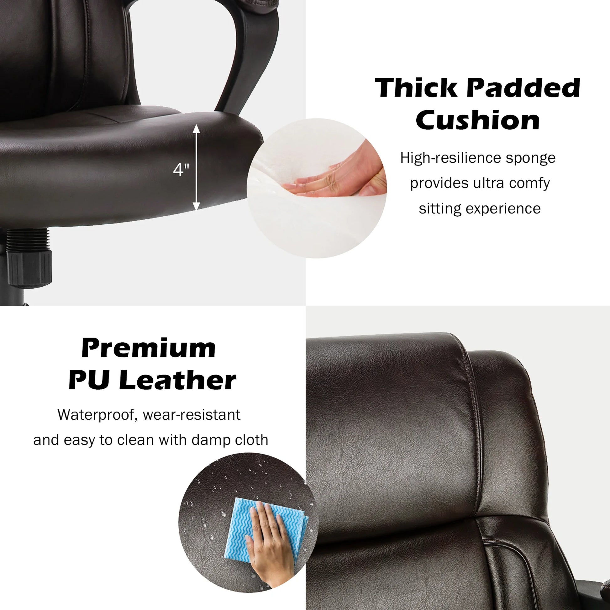 Executive Leather Office Chair Adjustable Computer Desk Chair W/ Armrest