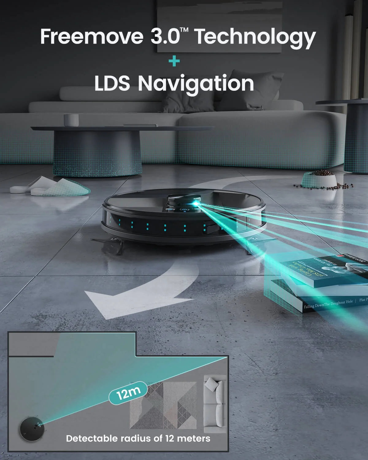 LS1 Robot Vacuum Cleaner, Home Mapping Robotic Vacuums, 3200Pa Strong Suction, Lidar Navigation, Ideal for Pet Hair, Hard Floors and Carpets