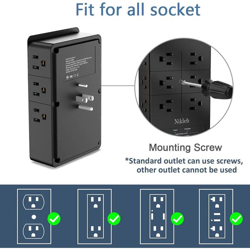 Multi Plug Outlet Extender, Surge Protector 12 Outlets, Wall Plug with 2 Usb+Type C, Outlet Splitter Heavy Duty for Home, Office, Garage Improvement
