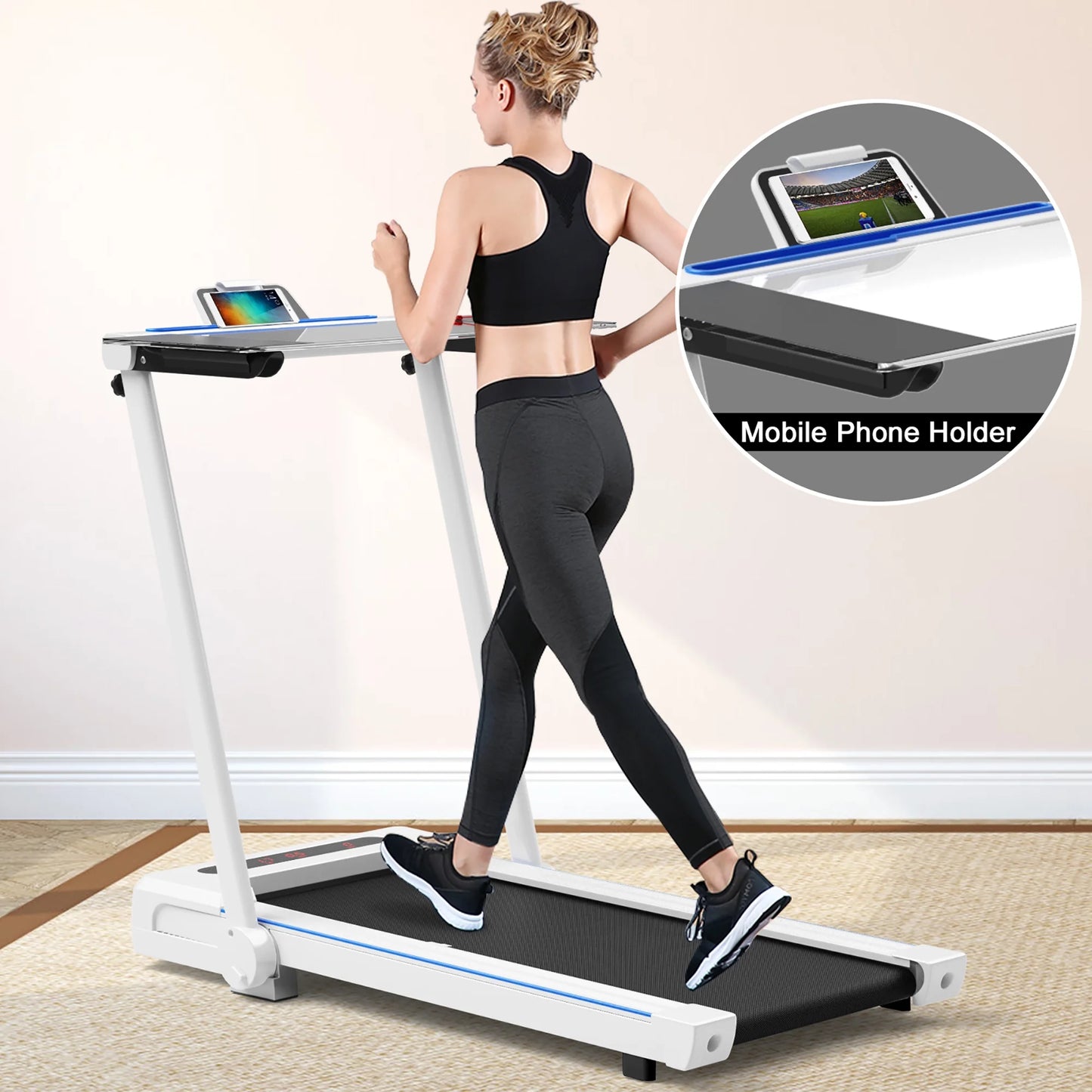 Goplus 2.25HP 3-In-1 Folding Treadmill W/Table Speaker Remote Home Office White