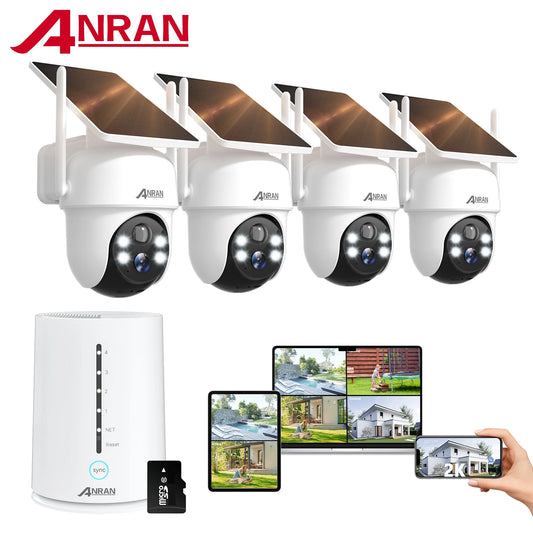 2K/4MP Solar Security Camera with Base Station, Spotlight, Expandable Local Storage, No Monthly Fee, 360° View Wireless Outdoor Camera, Waterproof PIR Detection, Home Surveillance System Camera