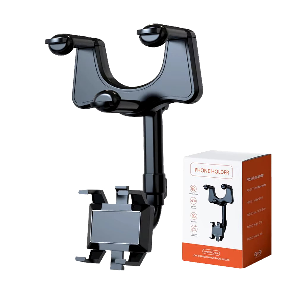 360-Degree Rotating Car Phone Holder for Rearview Mirror - Multifunctional GPS Navigation Support