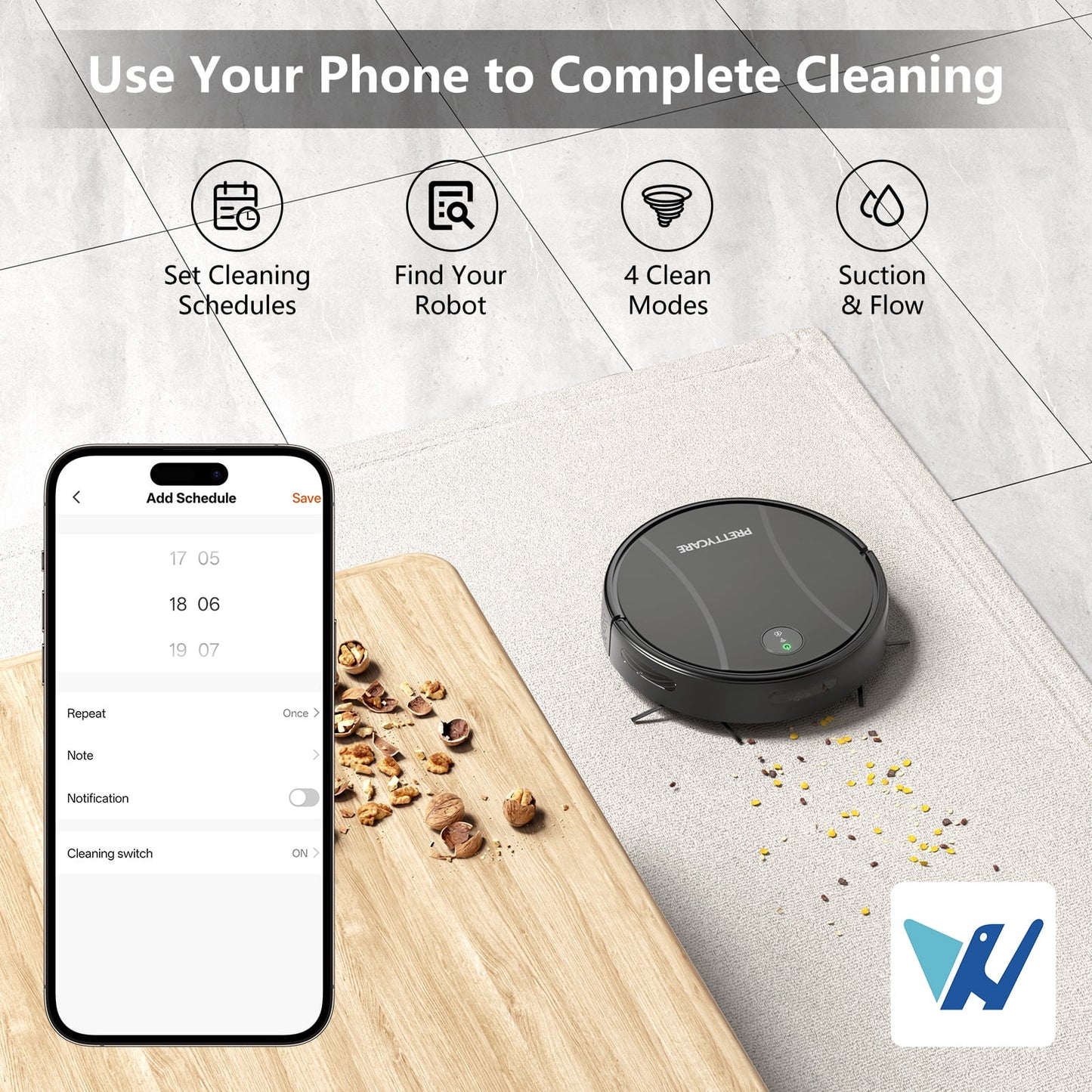 Robot Vacuum and Mop Combo with 3000Pa Suction,App/Remote/Voice Control,Ideal for Pet Hair C2