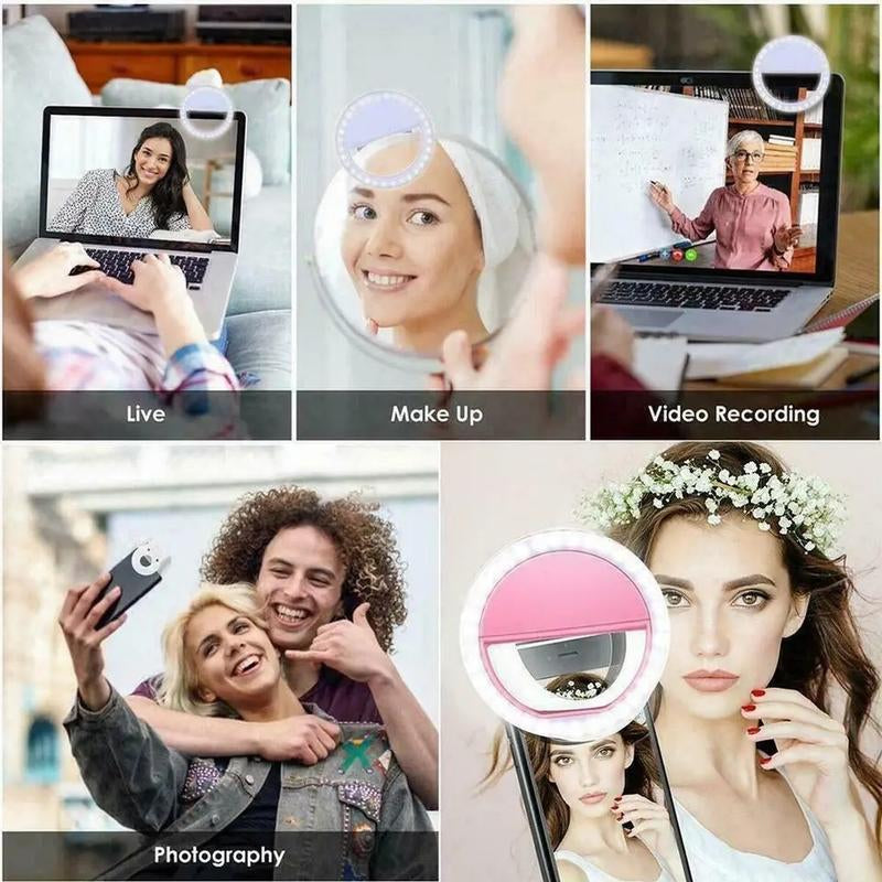 USB Charge Led Selfie Ring Light Mobile Phone Lens LED Selfie Lamp Ring for Iphone for Samsung Xiaomi Phone Selfie Light Accessories Compact Clip Tablet Cellphone Smartphone
