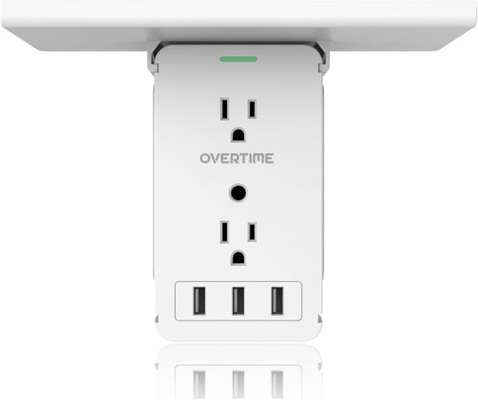 Outlet Extender, Outlet Splitter with 8 AC and 3 USB Outlets, Detachable Shelf, Multi-Plug Outlet Extender with Surge Protector for Home Appliances, Office, and Travel - White