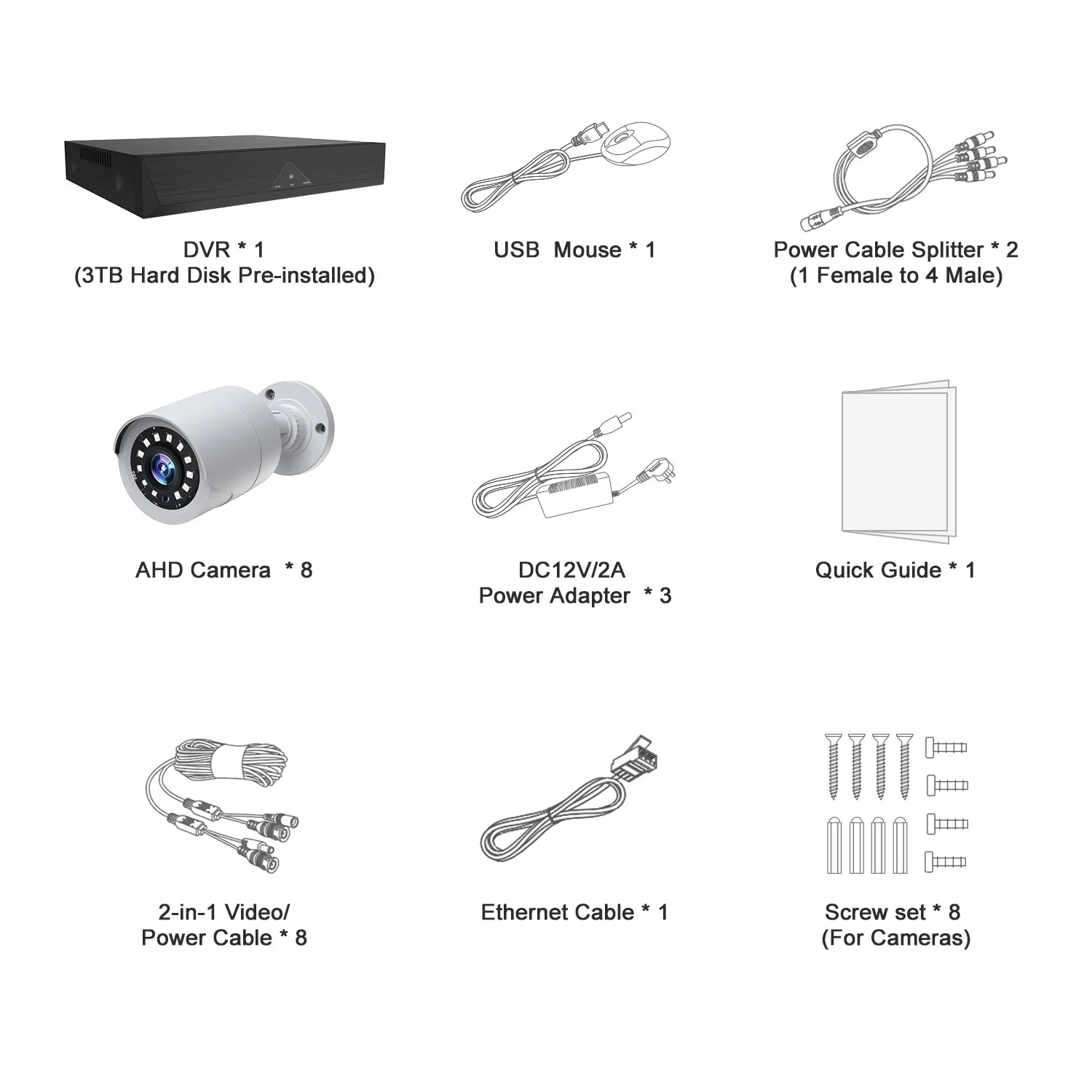 SC35 8CH CCTV Security Camera System Outdoor with 3TB Hard Drive 8Pcs Wired 1080P Bullet Surveillance Cameras HDMI Connector
