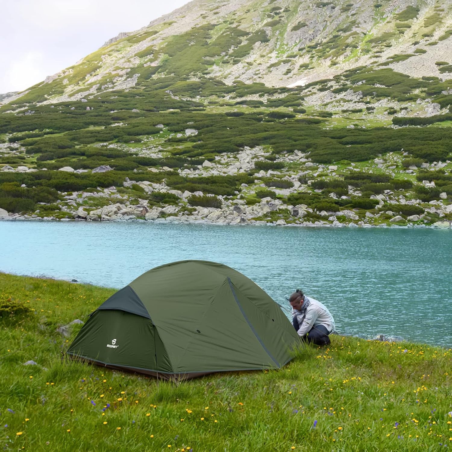 Camping Tent for 2-3 Person, Lightweight Backpacking Tent Waterproof Windproof Two Doors Easy Setup Double Layer Outdoor Tents for 3 to 4 Seasons, Suitable for Outdoor,Hiking,Camping