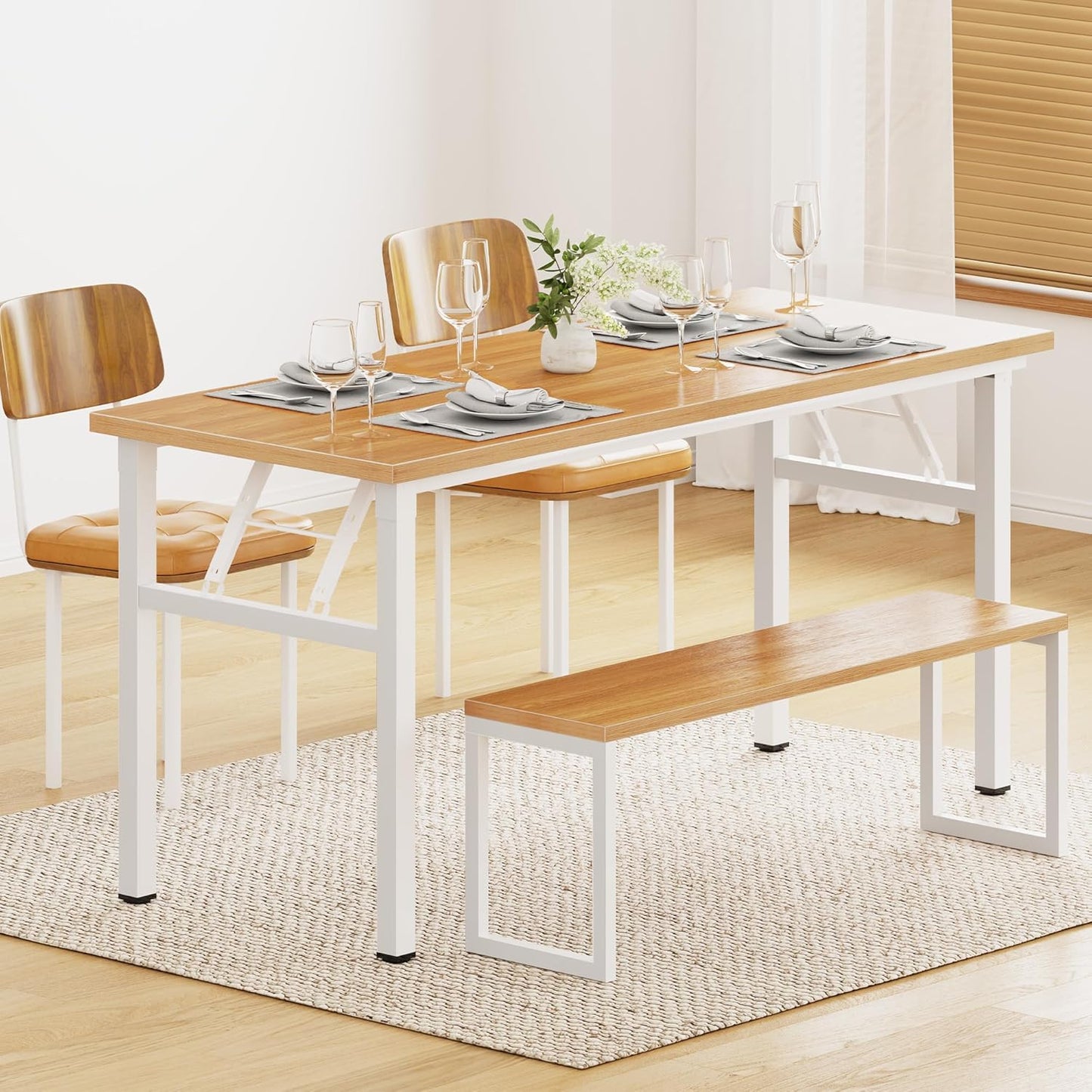 Computer Desk 62 Inches Office Desk Computer Table Study Writing Desk Workstation for Home Office Metal Frame Teak and White