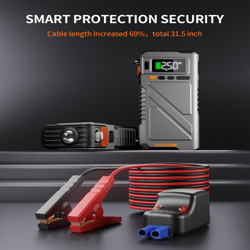 8000A Car Jump Starter with Air Compressor, Car Battery Jumper Starter Portable Jump Box Combo 150PSI Tire Inflator, 12V Vehicle Jump Booster Pack with Extended Jumper Cable 8000 A