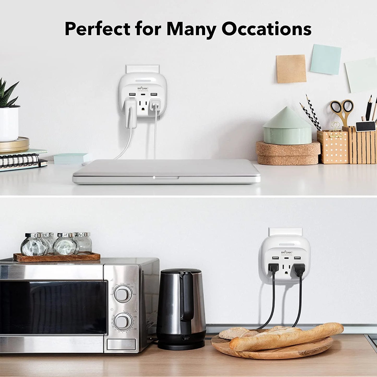 Multi Plug Outlet Extender with 3 Outlets and 3 USB Ports, 3 AC Outlet Splitter with 3 USB Ports (1 USB C), Wall Charger Adapter for Dorm, School, Travel, Office, Home, Travel, 1 Pack