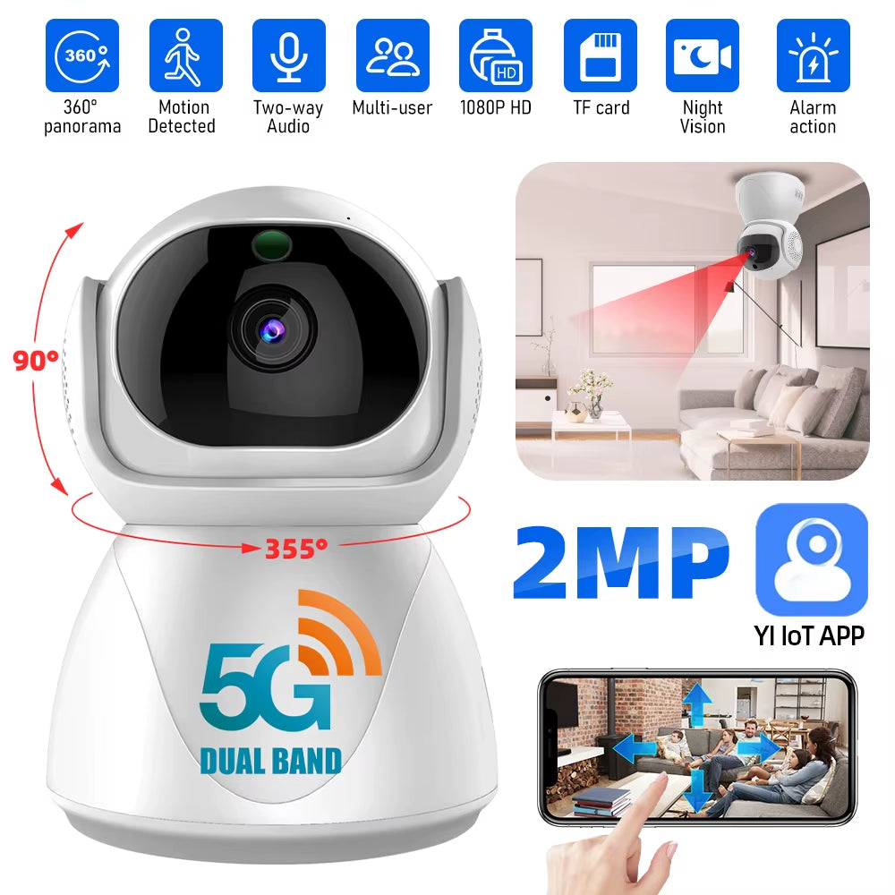 5G Indoor Wifi Camera HD 360° Dual-Frequency Surveillance Security Camera Night Vision Auto Tracking Baby Monitoring Camera