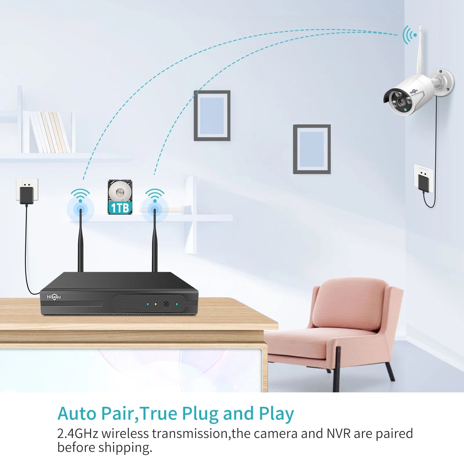 4Pcs 3MP Wireless Wi-Fi Security Camera System,1Tb Hard Drive, Color Night Vision , IP66 Waterproof, Motion Alert