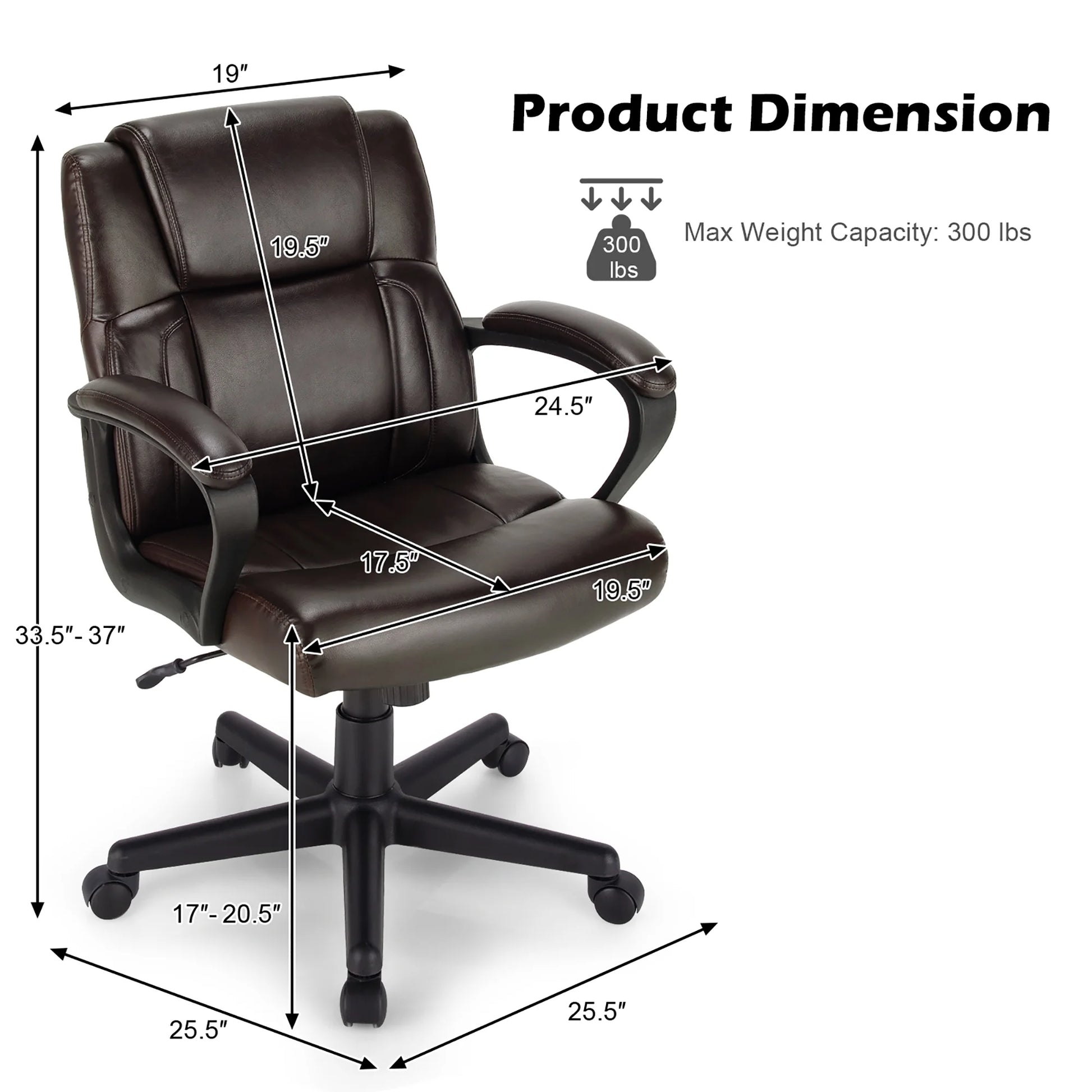 Executive Leather Office Chair Adjustable Computer Desk Chair W/ Armrest