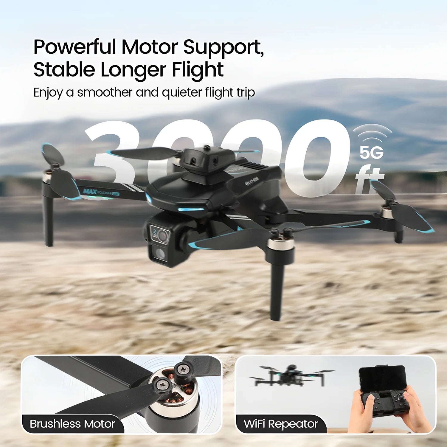 XT606 Drone with 6K UHD Camera,  RC Foldable Drones for Kids Adults Beginners, RC Quadcopter Drone with Brushless Motor, Headless Mode, Optical Flow Position, 2 Batteries, Black