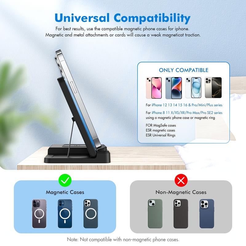 Portable Wireless Charging Station 3-In-1 15W Fast Charger Stand for Iphone, Iwatch Ultra, Airpods, and More - Smart and Safe Charging Solution Charger 4 1 Magnetic Phone Charger