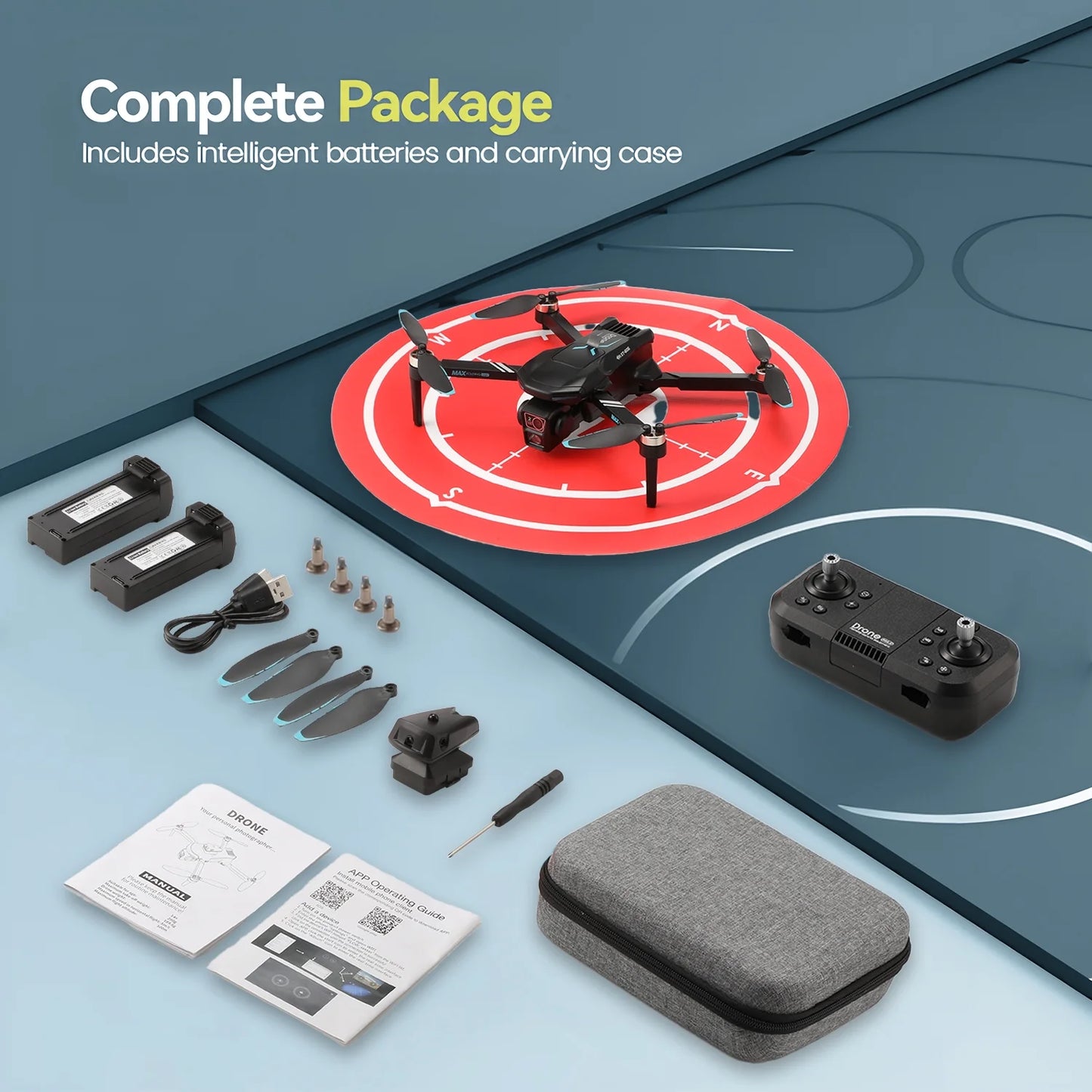 XT606 Drone with 6K UHD Camera,  RC Foldable Drones for Kids Adults Beginners, RC Quadcopter Drone with Brushless Motor, Headless Mode, Optical Flow Position, 2 Batteries, Black