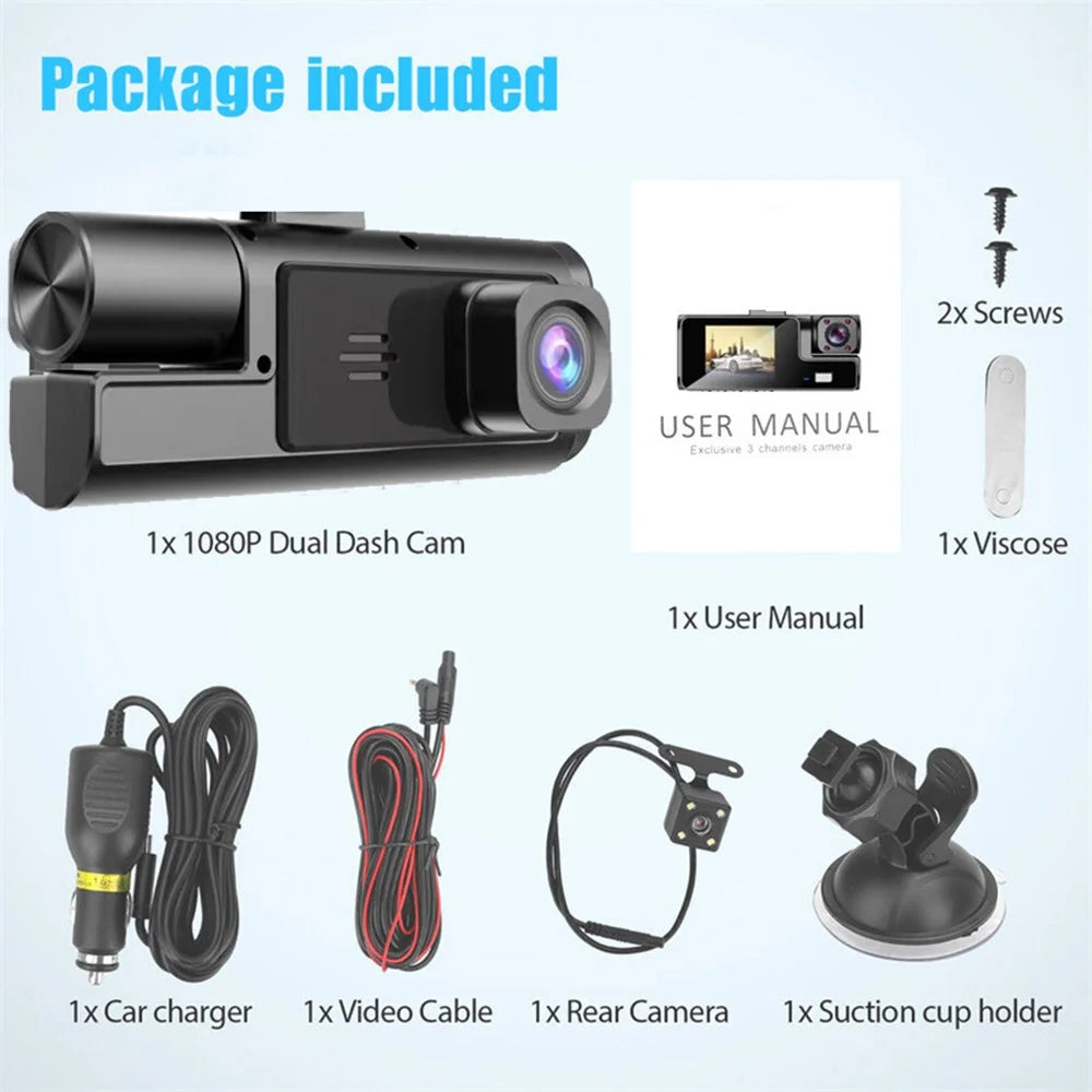 Car Recorder, Wifi HD Front with Car 2 Lenses Free Installation 24H Monitoring Dvr Dash Cam Front and inside 1080P FHD Dash Camera