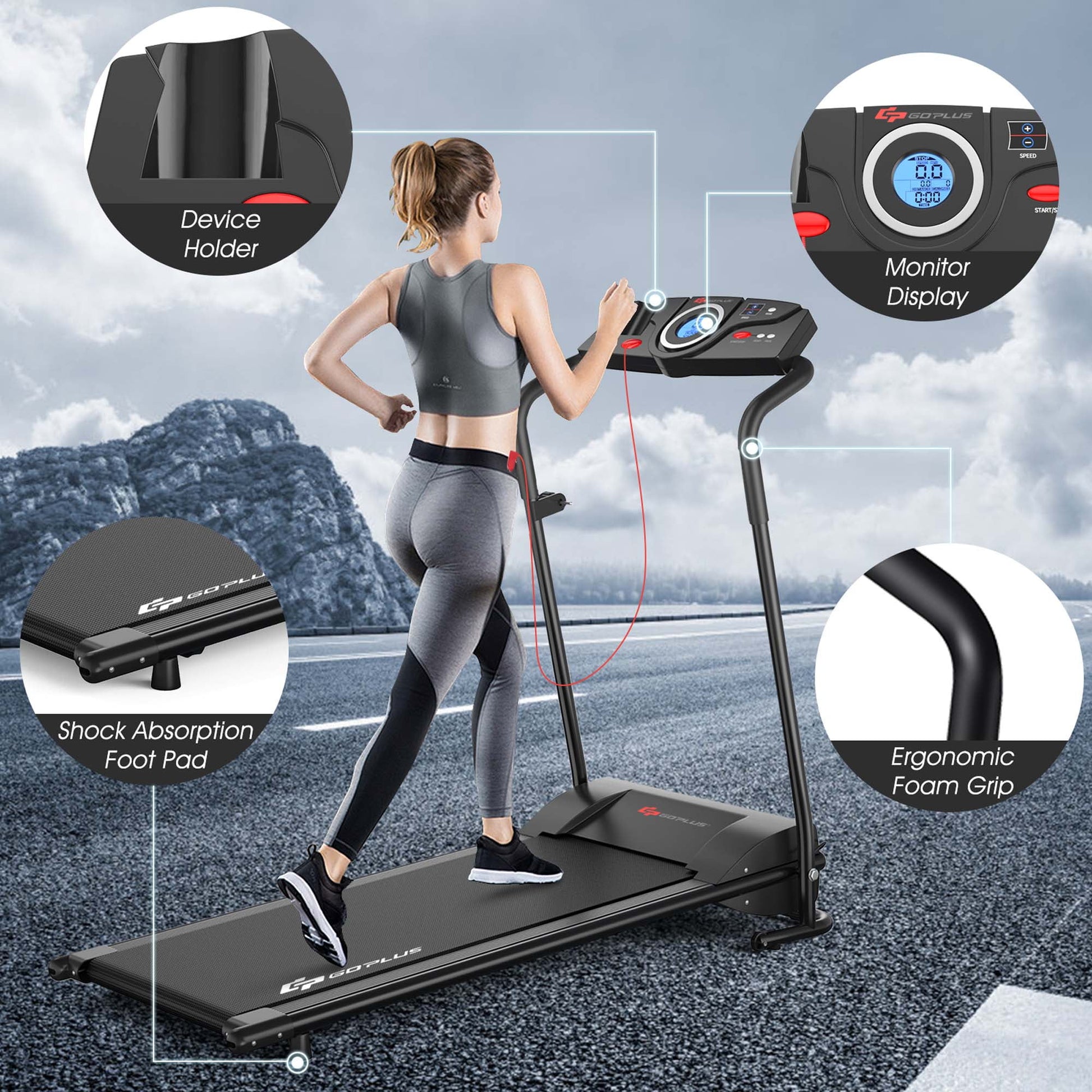 Goplus 1HP Electric Treadmill Folding Motorized Power Running Machine Fitness