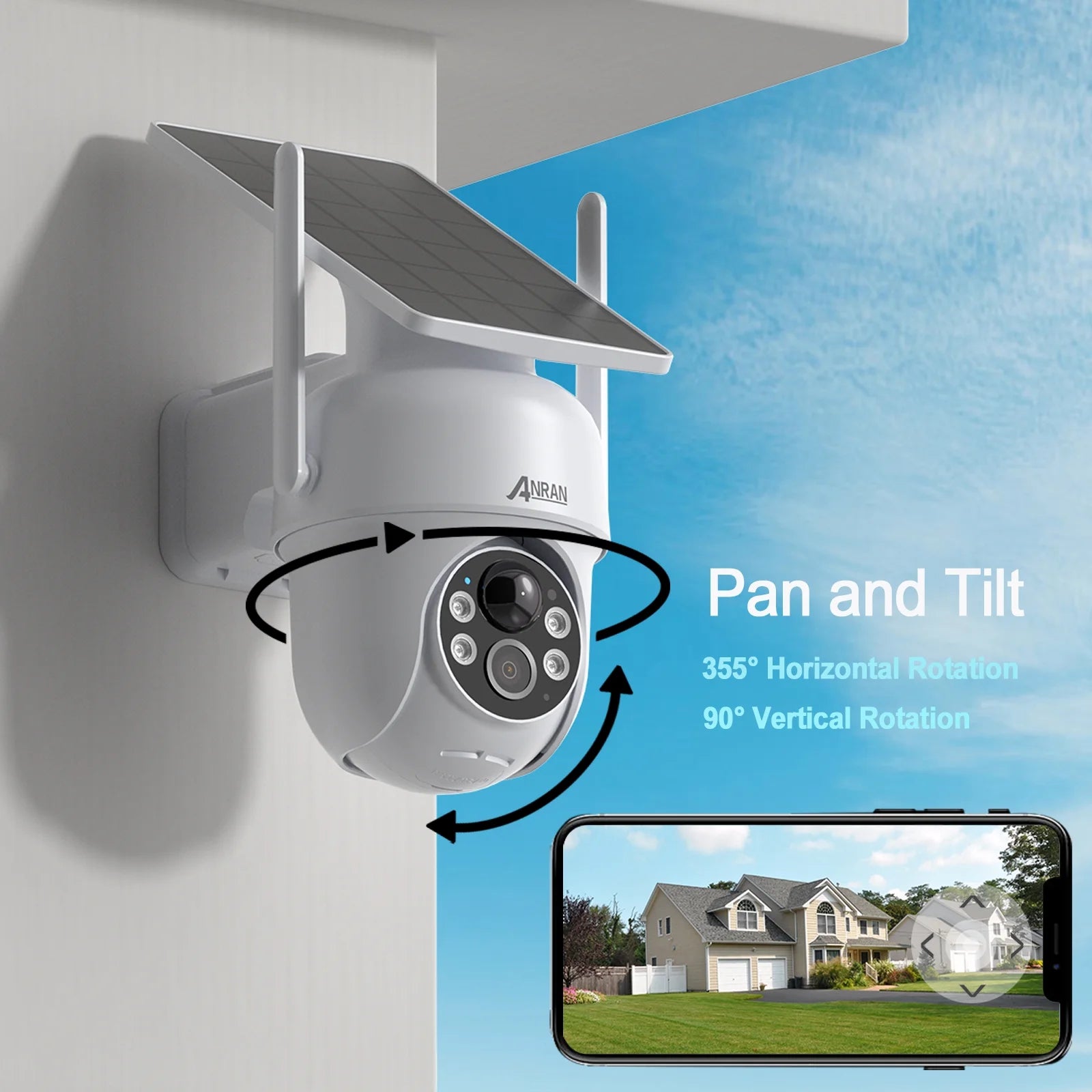 2K Solar Security Camera with Spotlight,  Wireless Outdoor Camera with Smart Siren, Built-In Solar Panel, Two Way Talk, PIR Human Detection, 360° Pan Tilt Control Home Surveillance Camera
