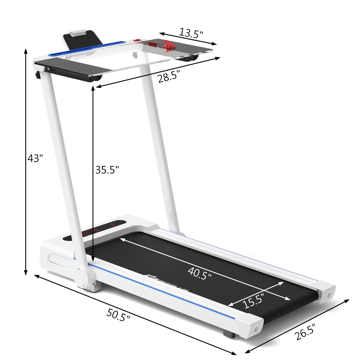 Goplus 2.25HP 3-In-1 Folding Treadmill W/Table Speaker Remote Home Office White